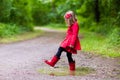 Little girl walking in the rain