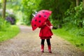 Little girl walking in the rain