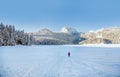 Little girl walking in snow covered Durmitor mountain in Montenegro