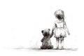 Little Girl Walking with Teddy Bear Graphic