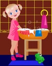 Little girl washes