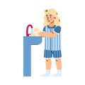 Little girl washing her face and hands cartoon vector illustration isolated. Royalty Free Stock Photo
