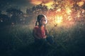 Little girl watching butterflies