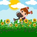 Little girl watering plants