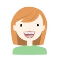Little girl wearing braces tooth system. Vector illustration