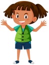 Little girl wearing green life jacket in cartoon style Royalty Free Stock Photo