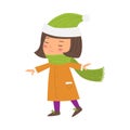 Little girl wearing green scarf and hat vector illustration Royalty Free Stock Photo