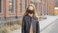 Girl wearing a mask protect against coronavirus and gripe