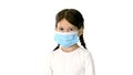 Little girl wearing protective face mask taking deep breaths loo Royalty Free Stock Photo