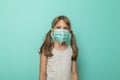 Child wearing syrgical mask as flu protection Royalty Free Stock Photo