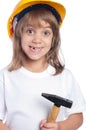 Little girl wearing yellow hard hat Royalty Free Stock Photo