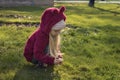 Little girl collecting flowers on first spring day Royalty Free Stock Photo