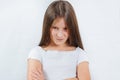 Cute smiling little girl combing her hair comb makes hair Royalty Free Stock Photo