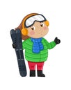 Little girl in winter clothes holding skis