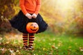 Little girl having fun on Halloween trick or treat Royalty Free Stock Photo