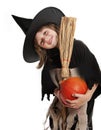 Little girl with witch halloween mask