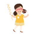 Little Girl with Wooden Stick Ready to Hit Pinata at Birthday Party Vector Illustration Royalty Free Stock Photo