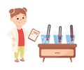 Little Girl Working on Physics Science Experiment with Thermometer and Water Vector Illustration