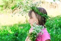 Little girl with a wreath of flowers on her head Royalty Free Stock Photo