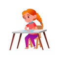 little girl writing homework cartoon vector