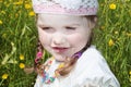 Little girl is among yellow flowers Royalty Free Stock Photo