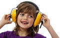 Little girl with yellow receiver Royalty Free Stock Photo