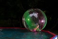 Little girl in Zorb in the pool