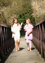 Little girls on bridge Royalty Free Stock Photo