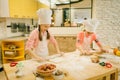 Little girls chefs with rolling pins, funny bakers Royalty Free Stock Photo