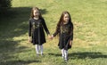 Little Girls, Children Enjoying Summer Time, School Break Walking Public Park At Sunny Day Royalty Free Stock Photo