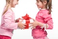 Little girls holding gift boxes Royalty Free Stock Photo