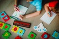 Little girls learning numbers, arithmetic, abacus calculation Royalty Free Stock Photo