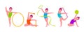 Little girls rhythmic gymnasts with various gymnastic objects. Set of vector illustrations in flat cartoon style. Isolated on a Royalty Free Stock Photo