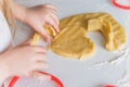 Little girls sisters cooking homemade heart shaped cookies for valentine\'s day.Holiday for all lovers.Gift surprize for mom