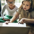 Little Girls Using Laptop Concept Royalty Free Stock Photo