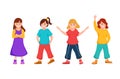 Little girlss in cartoon character,wearing colorful costume,acting different emotion Royalty Free Stock Photo