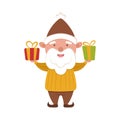 Little gnome with gift boxes. Happy Santa helper Royalty Free Stock Photo