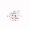 Little Goatling Abstract Vector Sign, Symbol or Logo Template. Elegant Hand Drawn Cute Goat Sillhouette with Retro