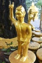 Little golden boy Buddha utters the first truth