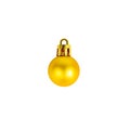 Little golden yellow round Christmas ball decoration for fir tree isolated on white background. Royalty Free Stock Photo