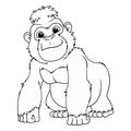 Little Gorilla Cartoon Animal Illustration BW