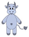 Little gray bull. Baby cow with a cute belly. Calf. Color vector illustration. Cartoon style.