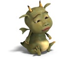 Little green cute toon dragon devil