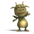 Little green cute toon dragon devil