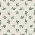 Little green leaf branches seamless hand drawn pattern. Light pink background Royalty Free Stock Photo