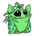 Little green monster animal horror illustration cartoon character