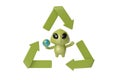 A little green monster with the recycling symbol.3D illustration