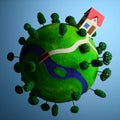Little green planet with toy house. Royalty Free Stock Photo
