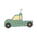 Little green truck in doodle style. Cute children automobile transportation. Baby transport. Drawing sketch