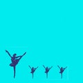 Little group of ballerinas on a blue background. Flat lay concept